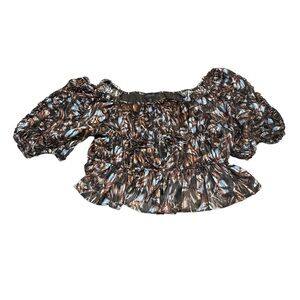 House of Harlow 1960 Boho Brown and Blue Crop Top